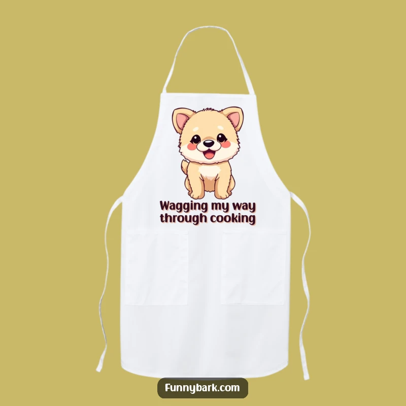 Funny Dog Apron: Fuzzy Pup Wagging Tail - Chef's Cheerful & Hilarious Gift