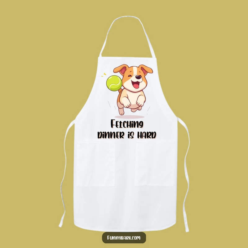 Funny Dog Chasing Tennis Ball Apron: Cook with Playful Dog Lover Flair!