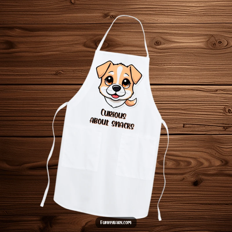 Funny apron: A stylized dog head with big, curious eyes and a wagging tail, perfect for a curious cook, a funny gift.