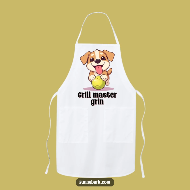 Funny Grinning Dog Ball Chase Apron: Cook with Hilarious Fetch Fanaticism, Great Gift!