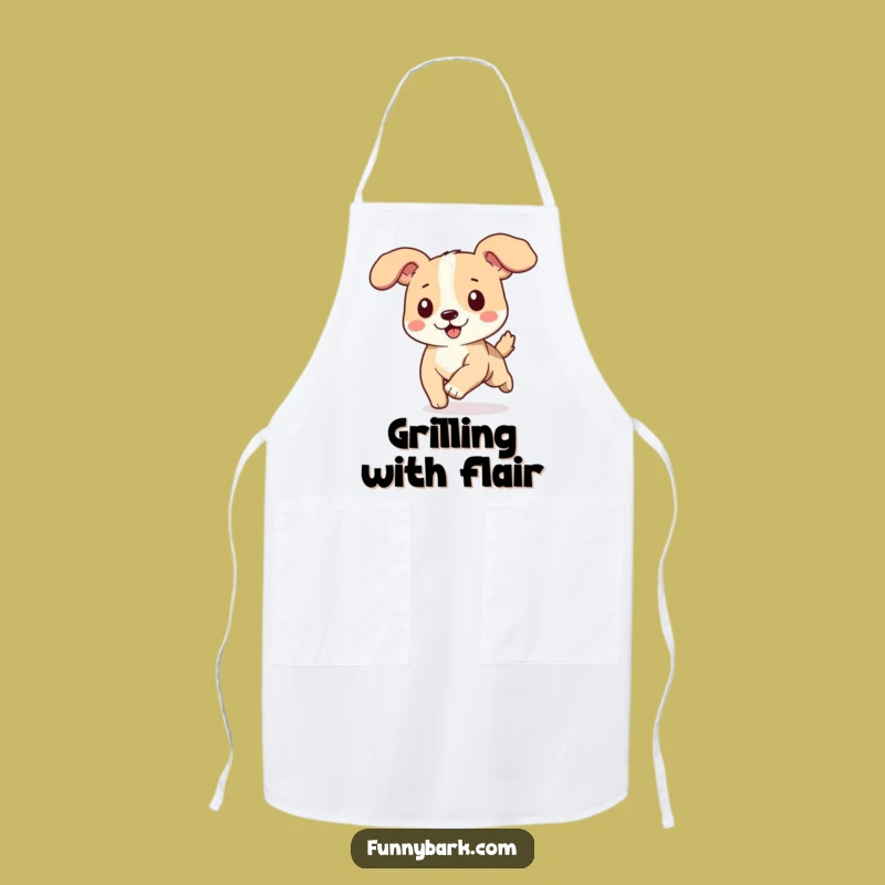 Funny Dog Running Apron - Kitchen Pup Chef Bib Ears Flapping Gift