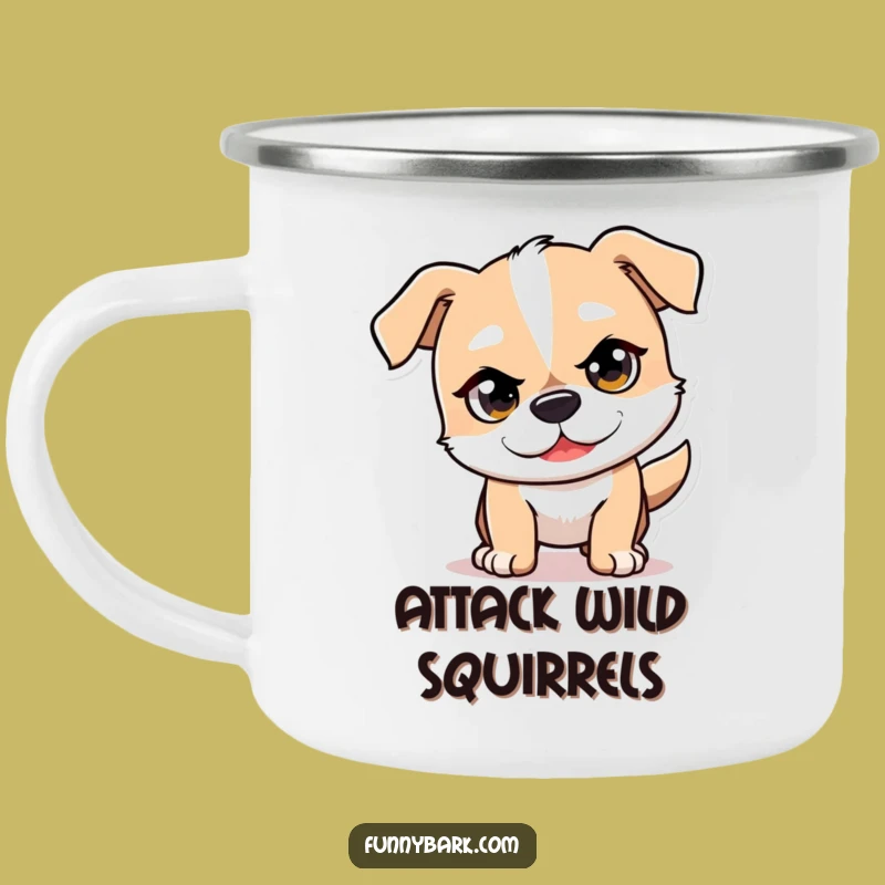 Durable Funny Mischief Dog Camping Mug - Pouncing Pup, Top Funny Gift!