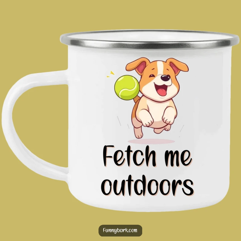 Funny Dog Chasing Tennis Ball Camping Mug: Playful Sips Outdoors!