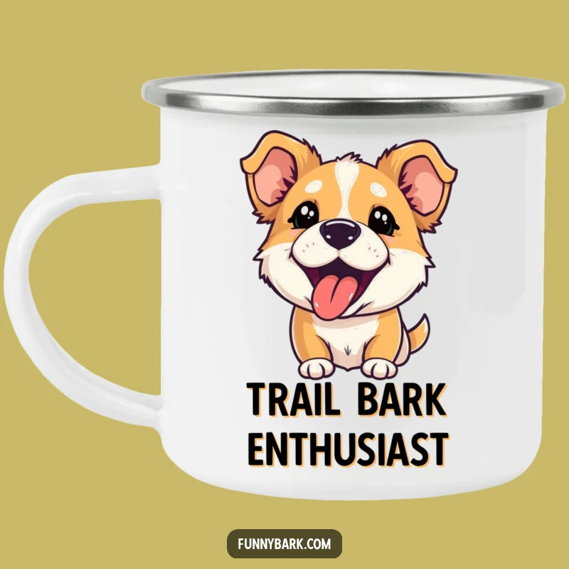 Funny Adventure Playful Barker Mug: Campfire Fun with Energetic Dog