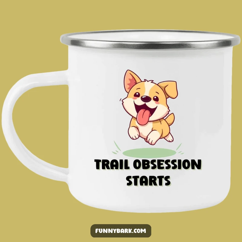 Funny Dog Frisbee Camping Mug - Outdoor Pup Chase Enamel Cup Gift
