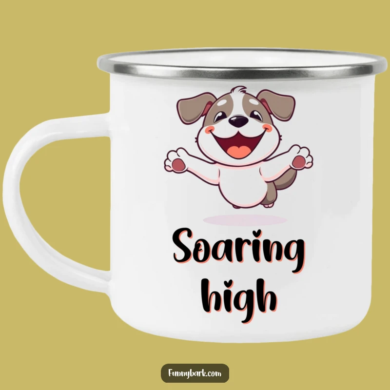 Funny Dog Leaping Camping Mug: Adventure Jumps, Durable and Hilarious Funny Gift