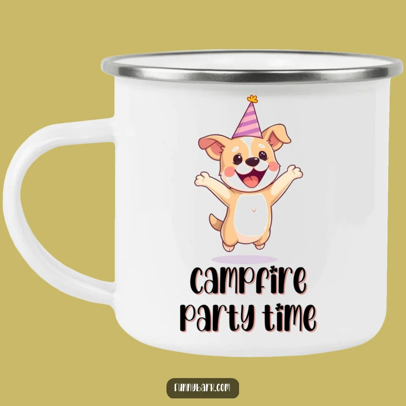 Funny Party Dog Jumping Camping Mug: Enjoy Outdoors with Hilarious Festivities, Gift!