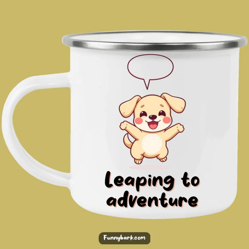 Funny Dog Leap Camping Mug: Happy Trails with a Leaping Pup