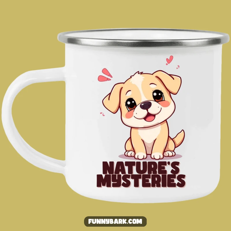 Funny Curious Dog Sound Waves Camping Mug: Enjoy Outdoors with Hilarious Pondering, Gift!