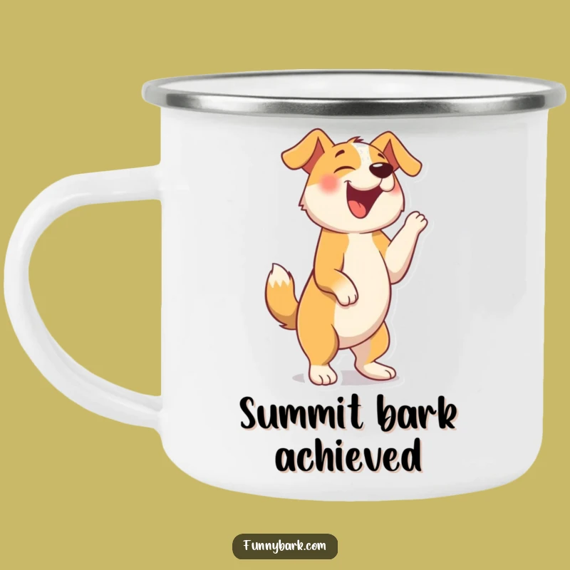 Funny Adventure Barker Mug: Campfire Laughs with Joyful Dog
