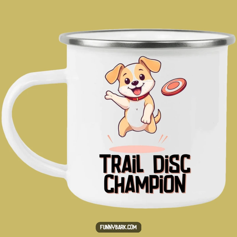 Funny Dog Camping Mug: Bouncing Pup Disc Catch - Active Outdoor Gift