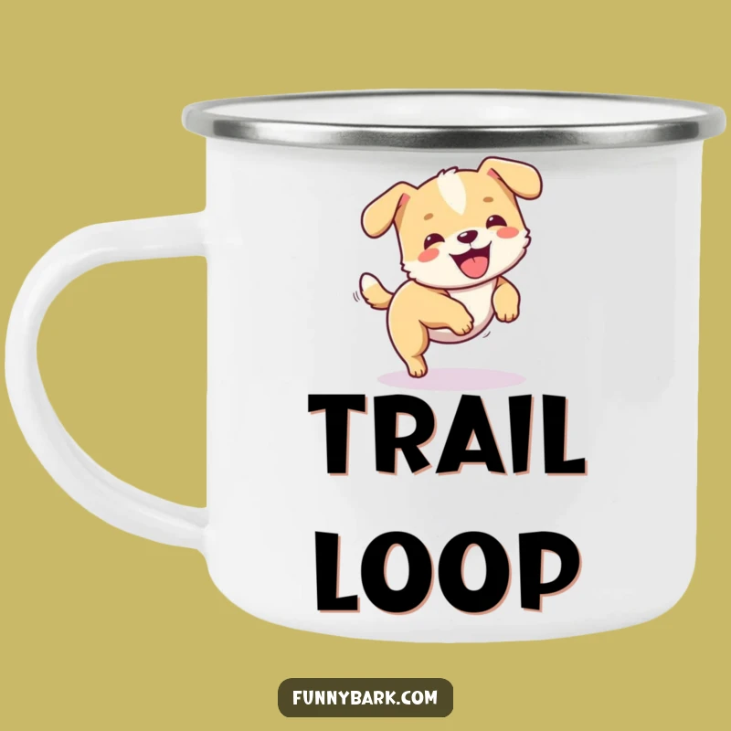 Funny Dog Tail Chase Camping Mug: Dizzy Pooch Spinning, Outdoor Humor Gift