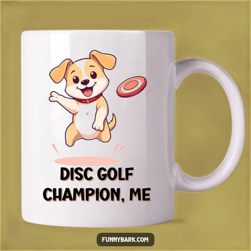 Funny Dog Mug: Bouncing Pup Catching Disc - Active & Hilarious Gift