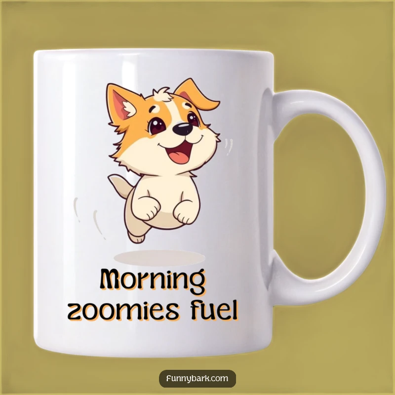 Funny Dog Running Mug: Energetic Bark Character Design, Playful Gift