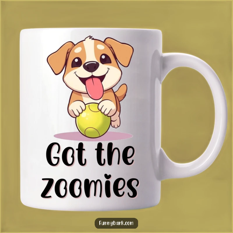Funny Grinning Dog Ball Chase Mug: Hilarious Pup Playtime, Perfect Gift for Fetch Fanatics!