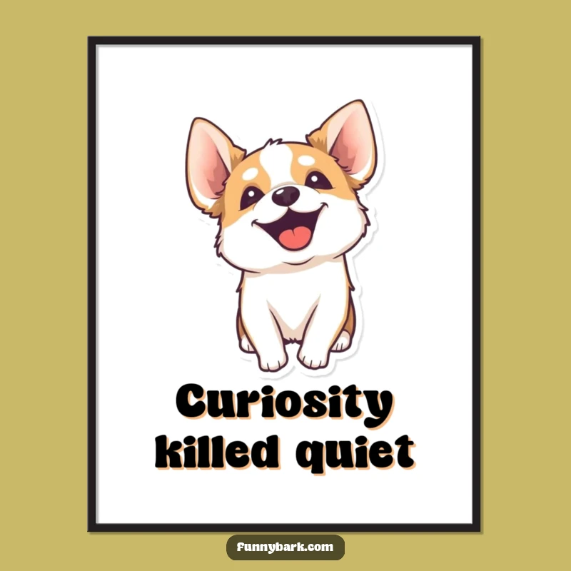 Funny Dog Head Tilt Digital Art Print Alert Canine Illustration Instant Humorous Decor Gift