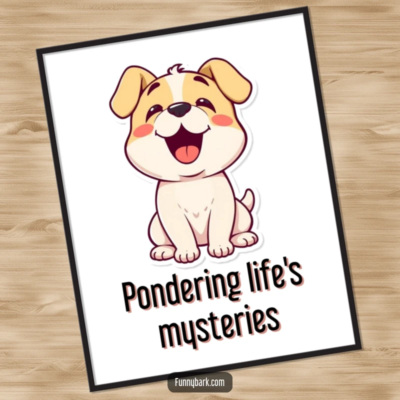 Funny dog in a classic head tilt pose, looking inquisitive and sweet, in a digital art print.