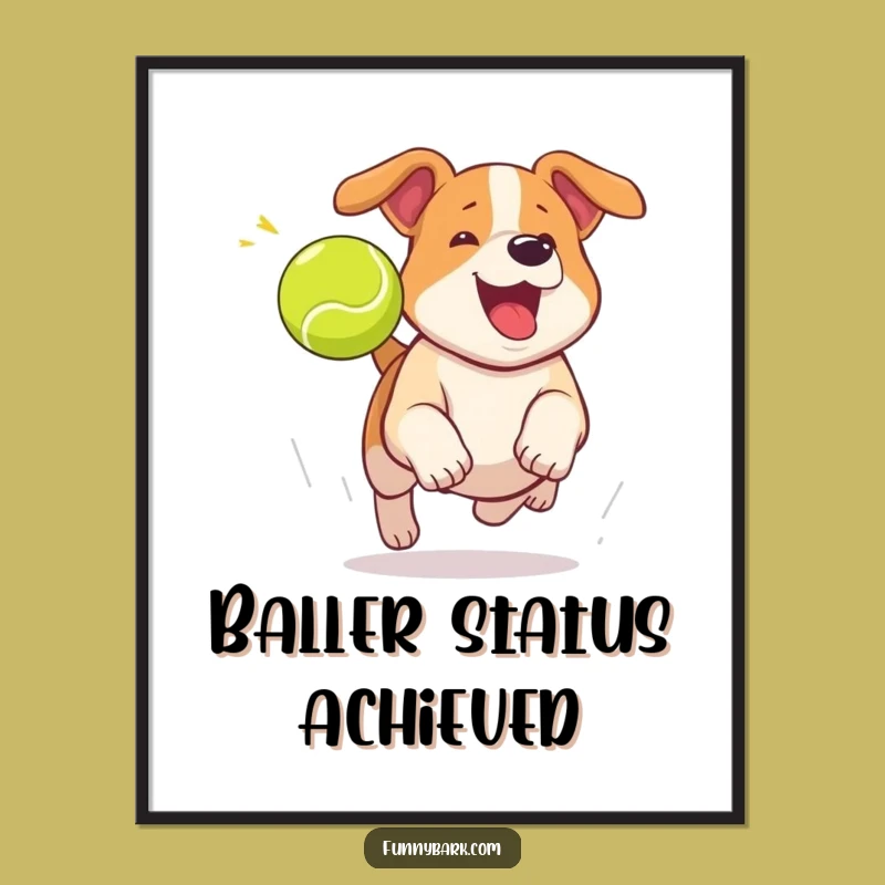Funny Dog Chasing Tennis Ball Digital Art: Instant Playful Energy!