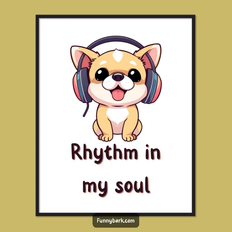 Funny Dog DJ Digital Art: Bobbing Head Pup Headphone Print