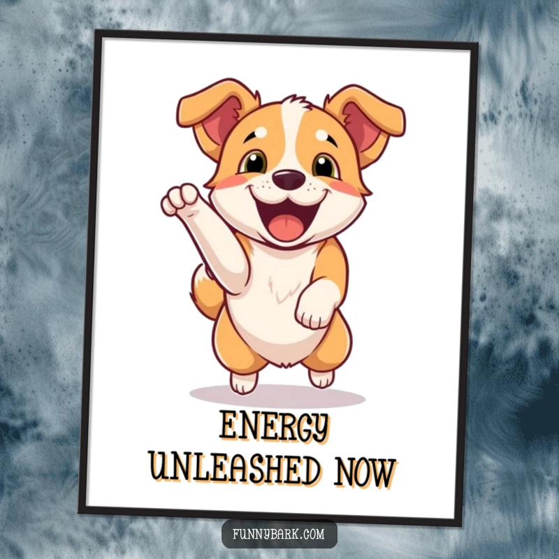 Funny Digital Art Print: A dog jumping with excitement, letting out a happy bark, embodying pure joy. Instant download gift.