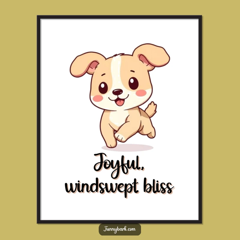 Funny Dog Running Digital Art Print - Ears Flapping Wall Art Gift