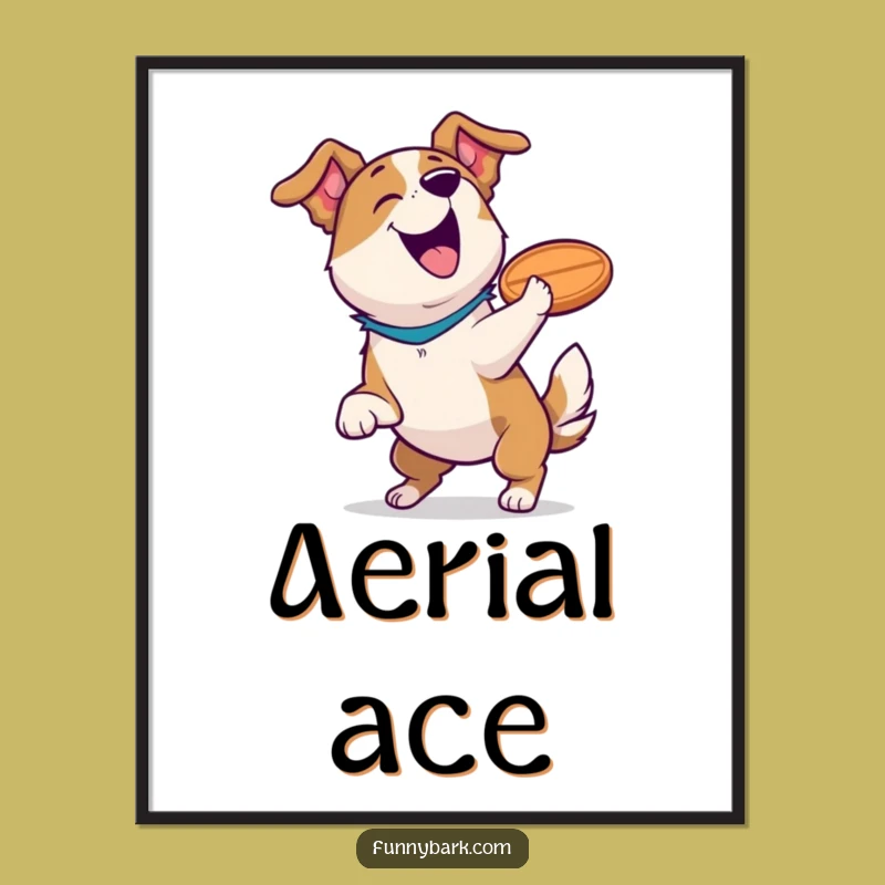 Funny Dog's Frisbee Triumph Digital Print: Instant Laugh Art Gift