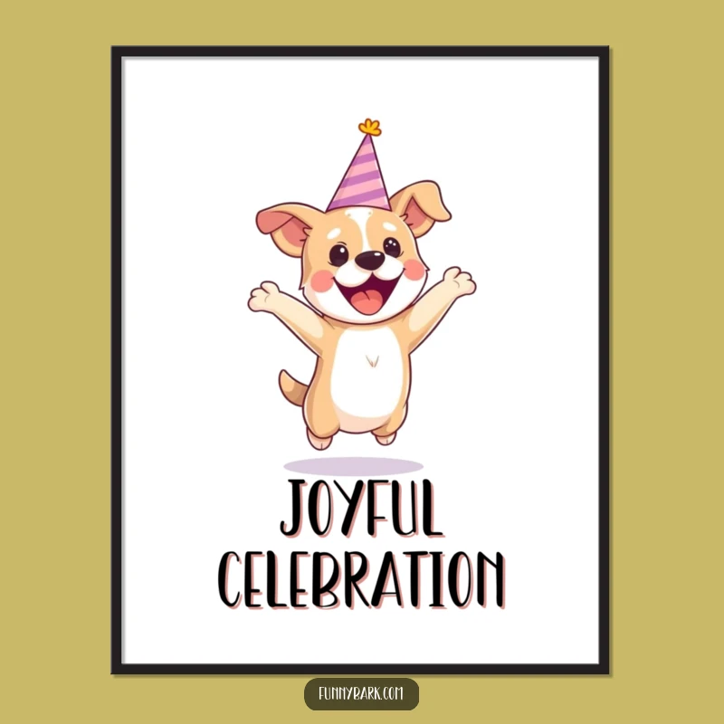 Funny Party Dog Jumping Digital Art: Instant Hilarious Celebration for Walls, Printable Gift!
