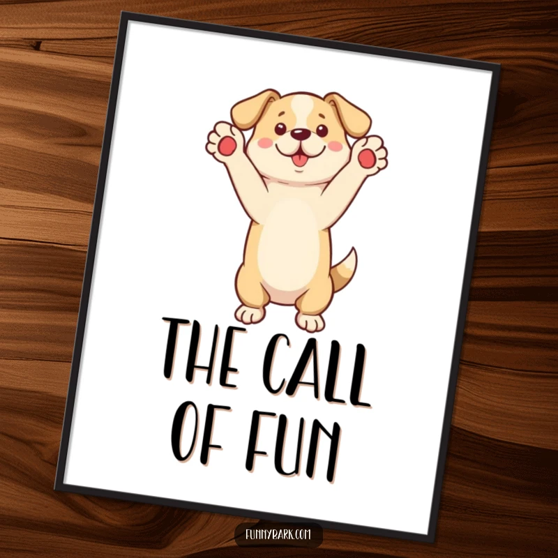 Funny Digital Art Print of a dog standing on its hind legs, paws raised, appearing to call out.