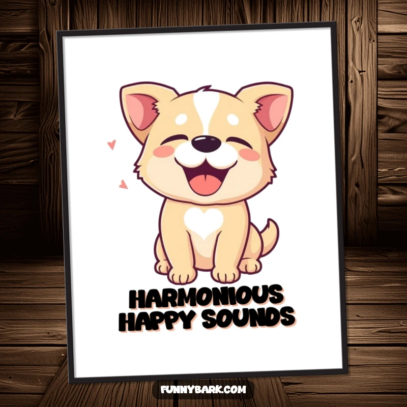 Funny Digital Art Print: A dog with eyes closed in delight, with happy bark sound waves, representing pure peace. Instant download gift.
