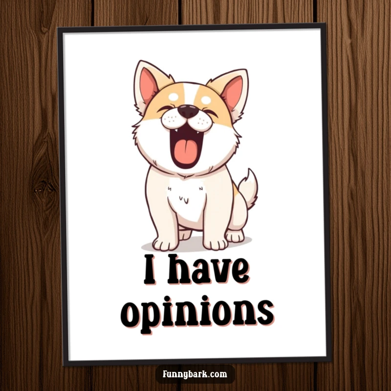 Funny Digital Art Print of a dog barking with all its might, chest puffed out, conveying a powerful vocal presence.