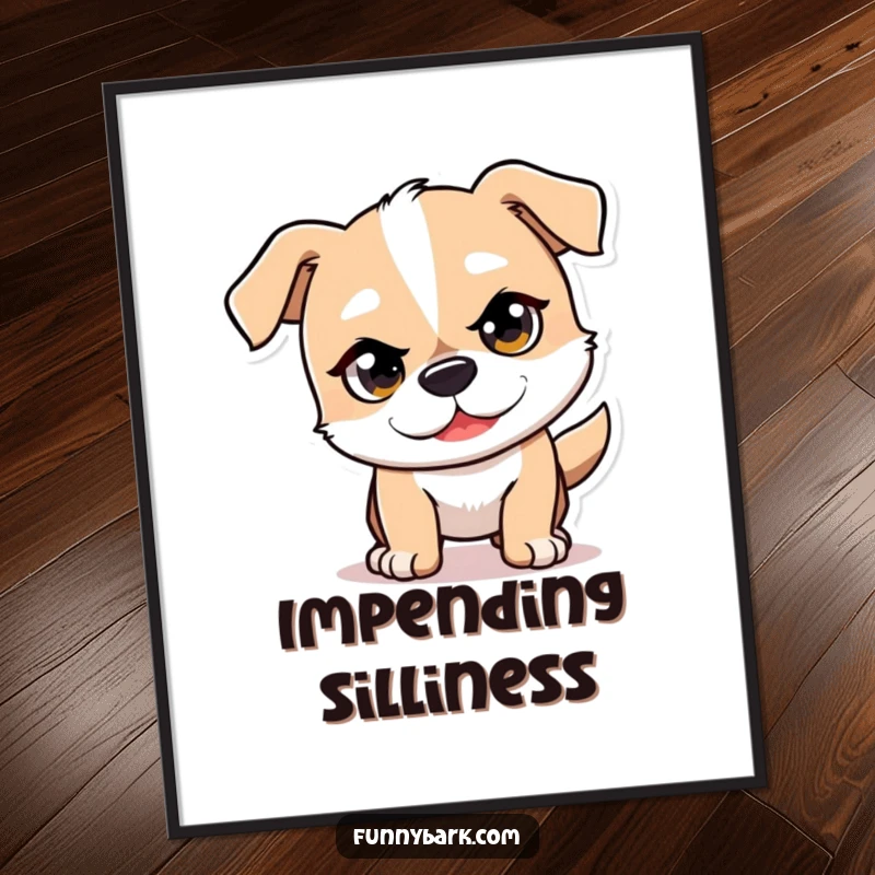 Funny Mischief Dog Digital Art Print of a dog character with a mischievous glint, playfully pouncing forward, for instant decor.