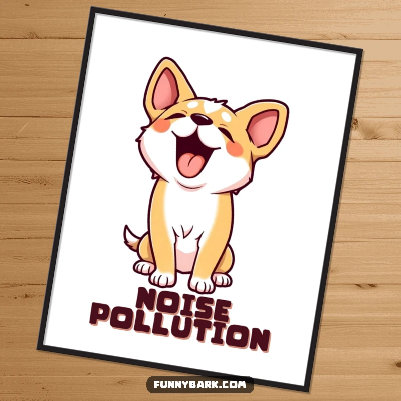 Funny digital art print of a dog character throwing its head back in an ecstatic, loud howl, full of life and comedic canine energy.