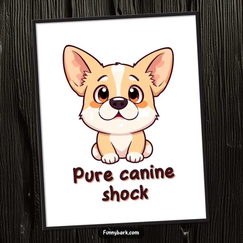 Funny dog digital art print of a surprised expression with ears perked high, ready to add comical pet charm to your walls.