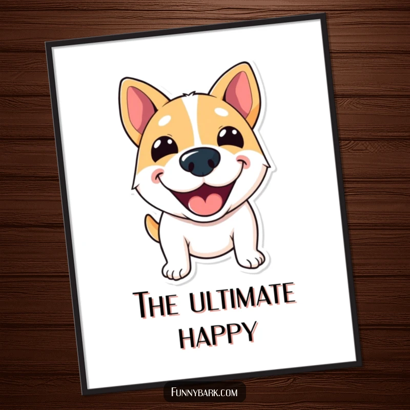 Funny Digital Art Print of a dog with a wide, excited grin, appearing to shout enthusiastic greetings.