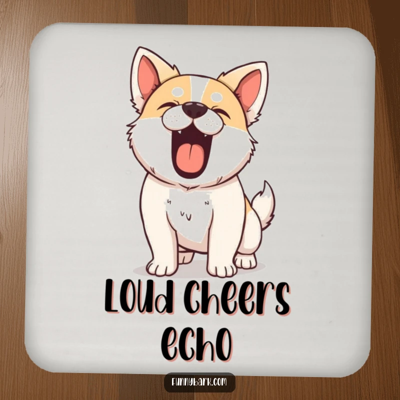 Funny Dog Coaster, showing a dog barking forcefully with its chest puffed out, adding a vocal touch to your drinks.