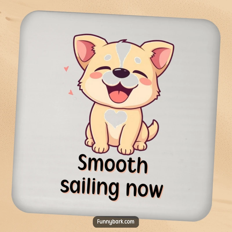 Funny Coaster: A dog with eyes closed in delight, with sound waves of a happy bark, bringing peace. Excellent gift.