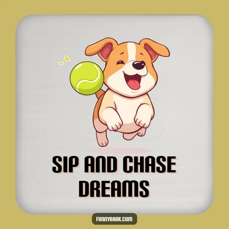 Funny Dog Chasing Tennis Ball Coaster: Protect Surfaces with Playful Style!