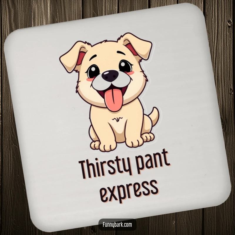 Funny drink coasters featuring a dog happily panting with its tongue out, mid-bark, adding a dose of charming canine humor to any surface.