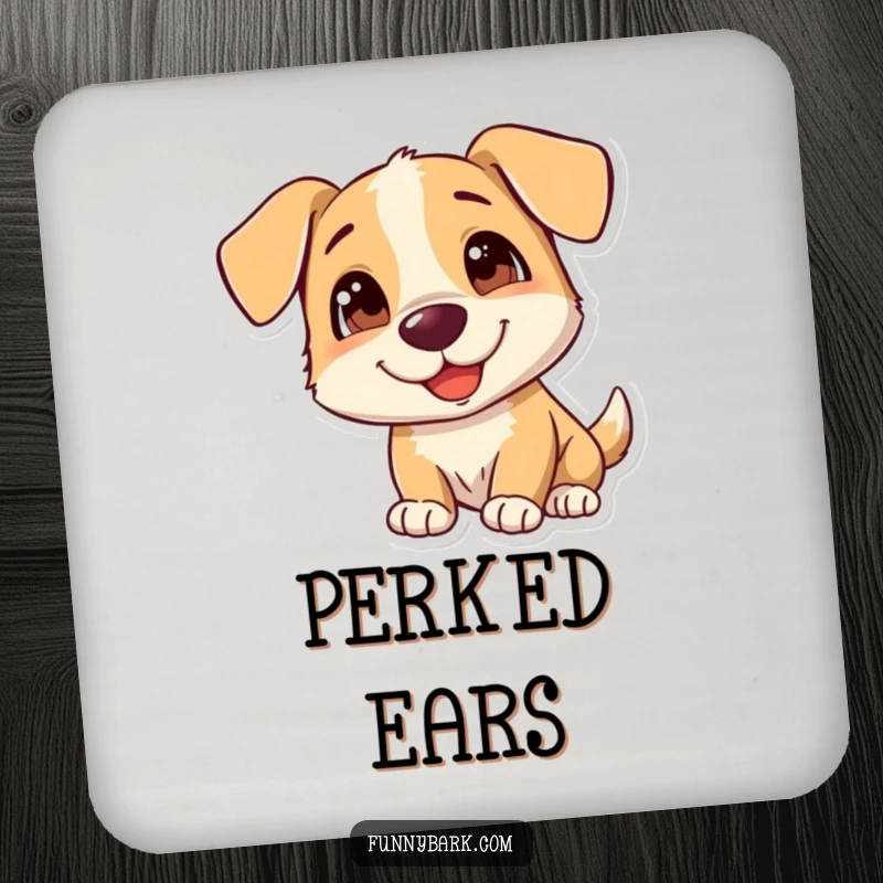 Funny Dog Coaster featuring a curious dog tilting its head, protecting surfaces with humor, an excellent and funny gift.