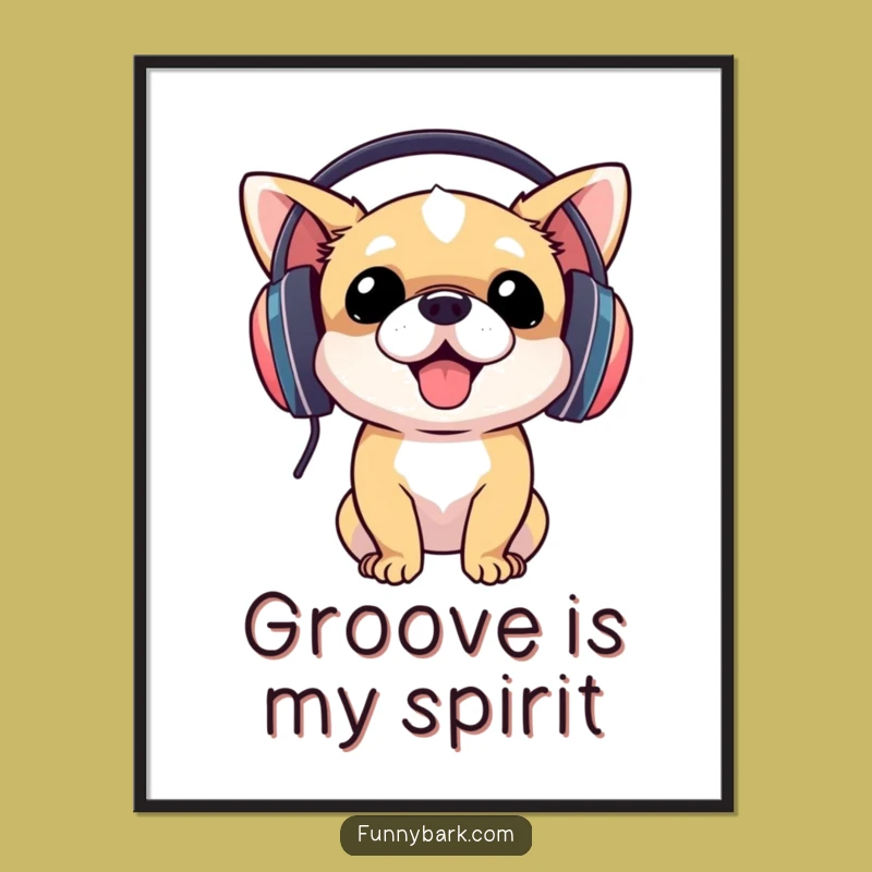 Funny Dog DJ Poster: Bobbing Head Pup Headphone Wall Art Gift