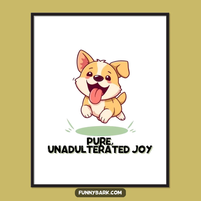 Funny Dog Frisbee Poster - Joyful Pup Chase Wall Art Outdoor Decor Gift