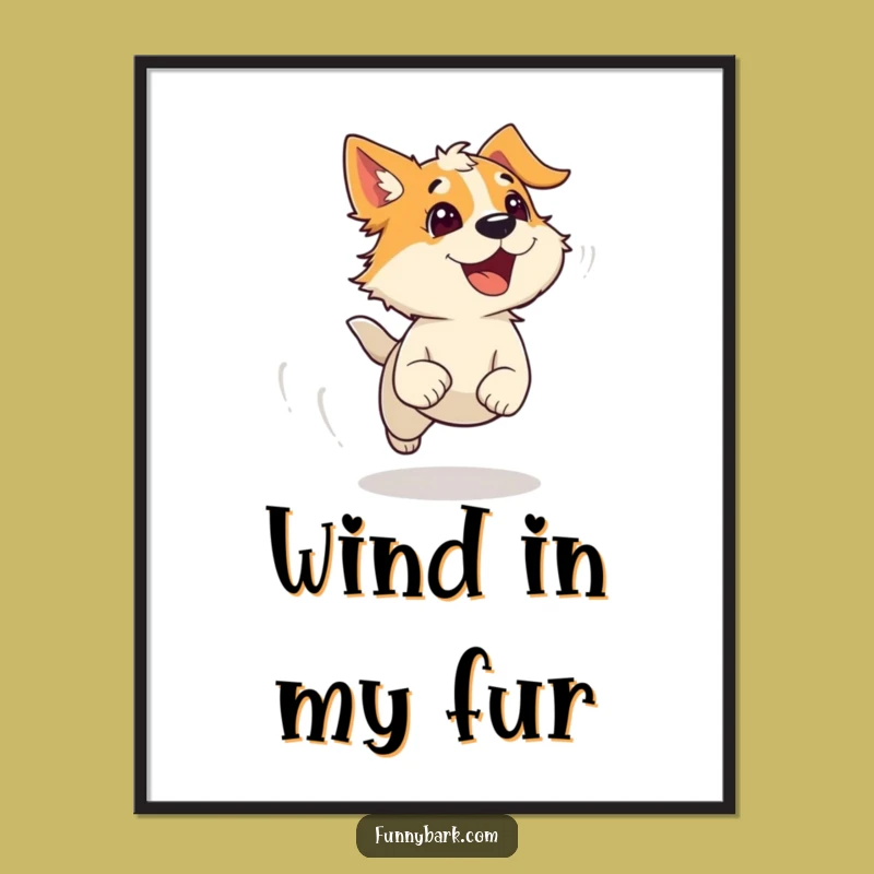 Funny Dog Running Poster: Energetic Bark Art, Wall Decor