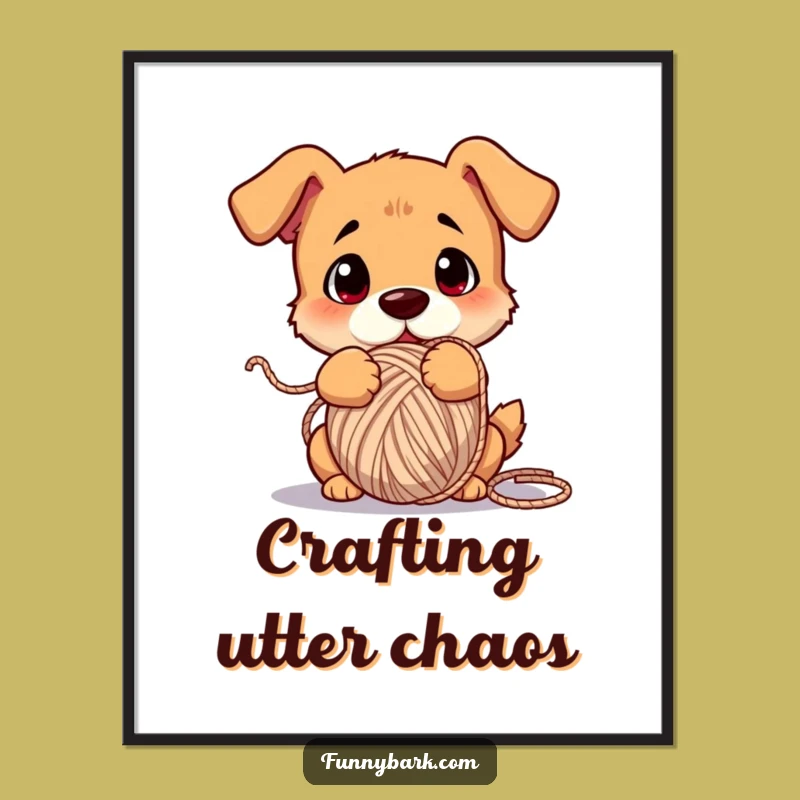 Funny Dog Yarn Poster - Confused Pup Tangled Wall Art Pet Gift