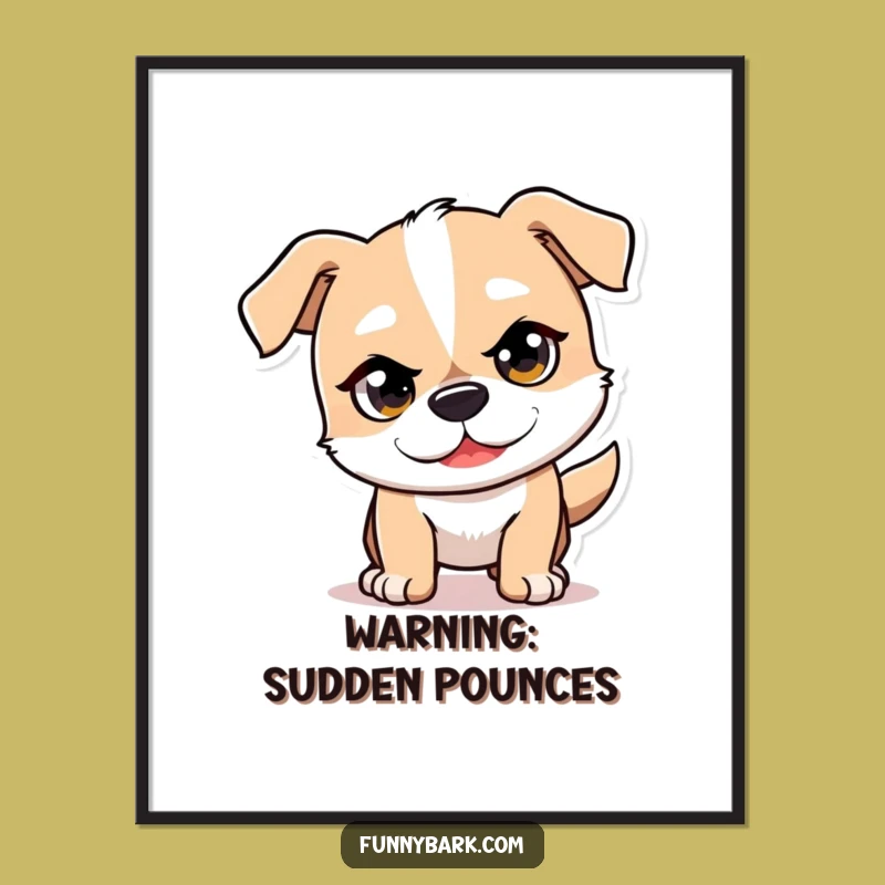 Funny Mischief Dog Art Poster - Pouncing Pup Action, Amazing Funny Gift!
