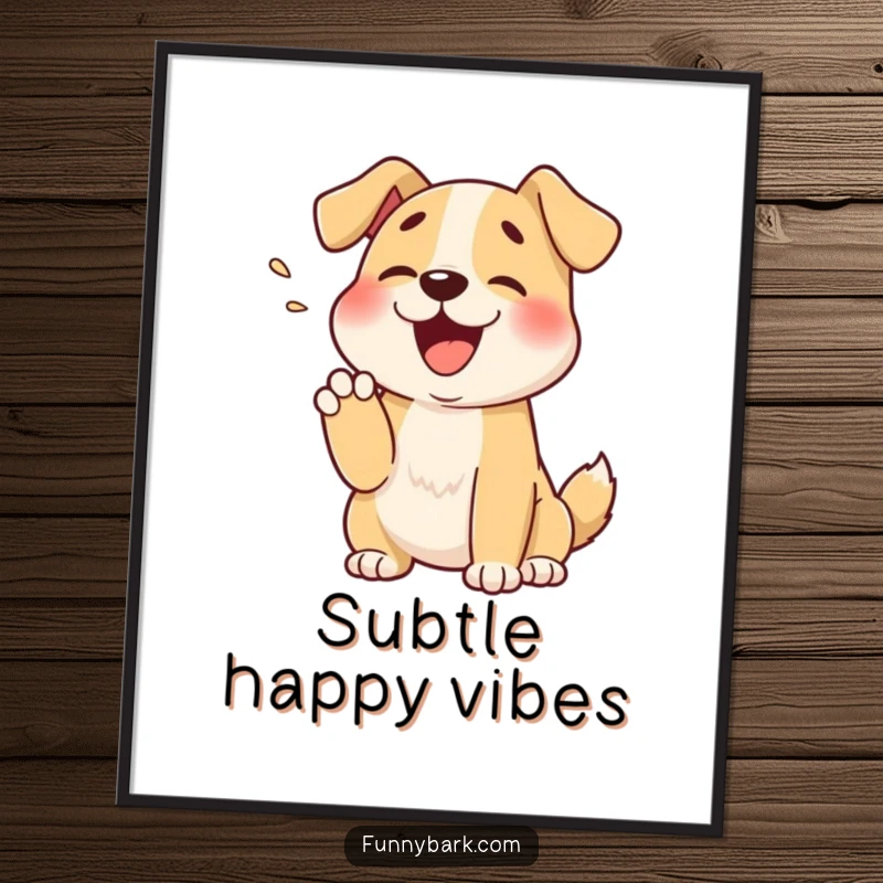 Funny poster of a cartoon dog letting out a muffled bark into its paw, perfect for adding cute and humorous wall art.
