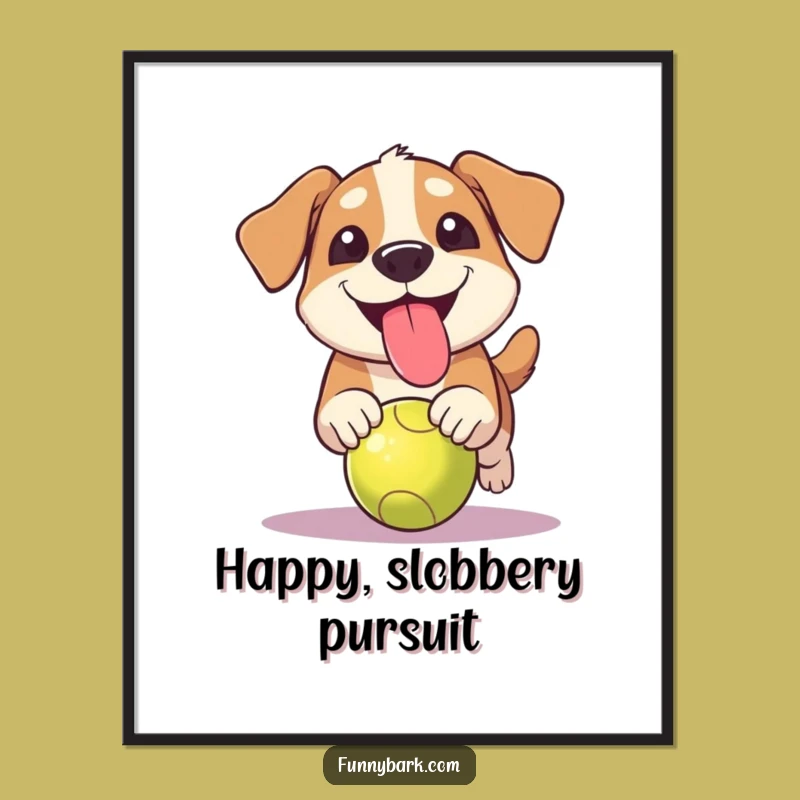 Funny Grinning Dog Ball Chase Poster: Hilarious Playtime Art, Perfect Gift for Fetch Fans!