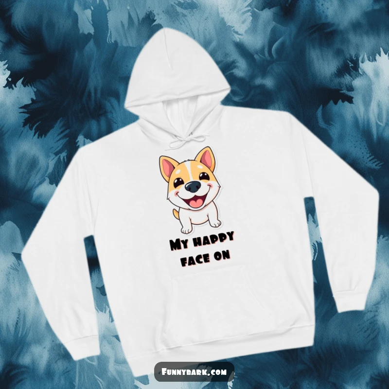 Funny Hoodie featuring a dog with a wide, excited grin, appearing to shout cheerful greetings.
