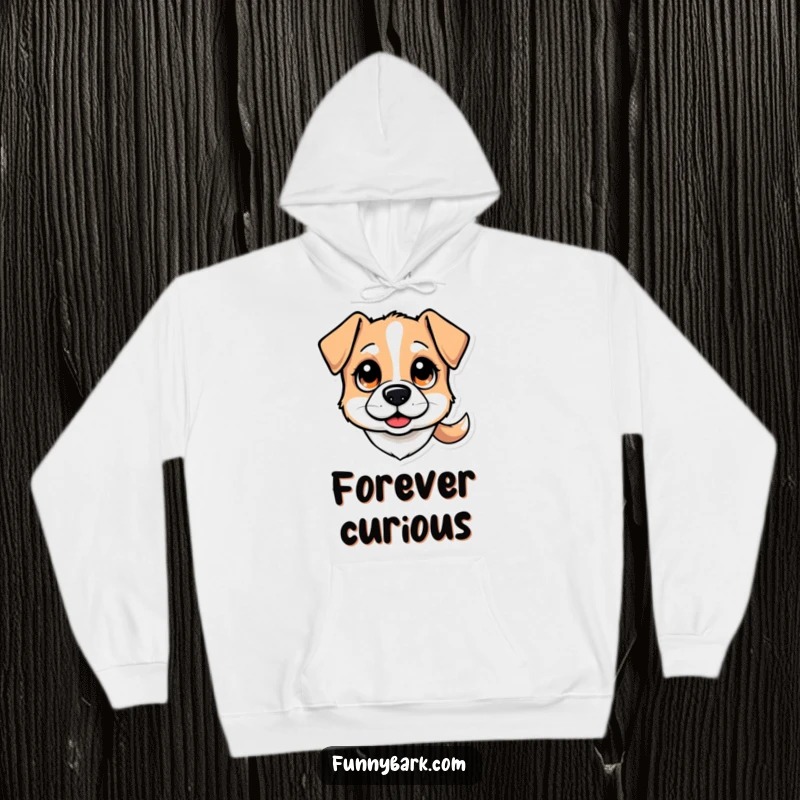 Funny hoodie: A stylized dog head with captivating, curious eyes and a happy, wagging tail, ideal for a funny gift.