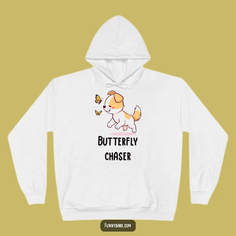 Funny Dog Butterfly Chase Hoodie: Cozy Joyful Pursuit, Perfect Gift for Dog Lovers