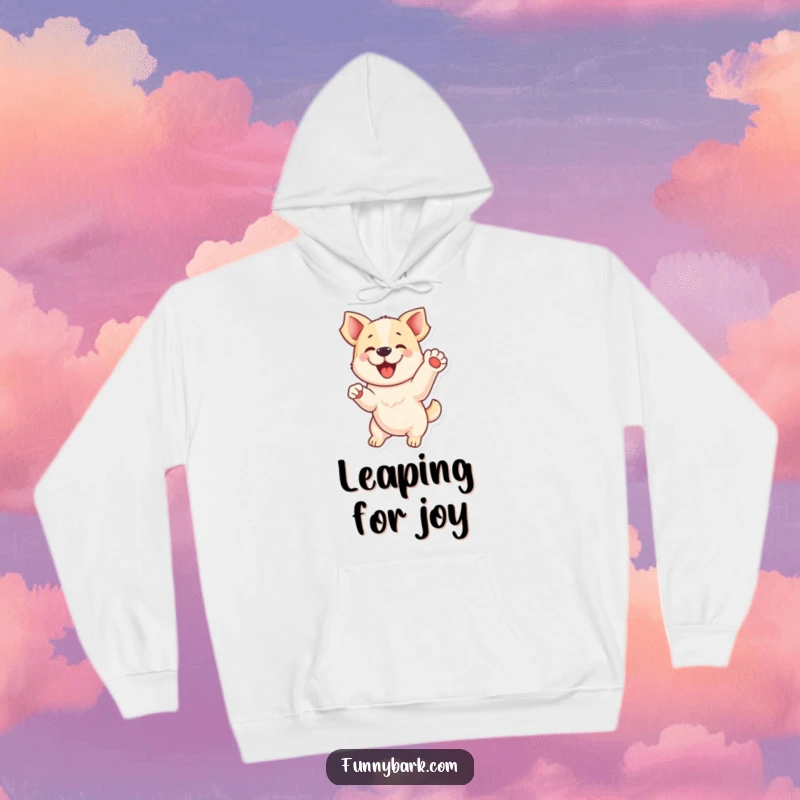 Funny hoodie: A playful dog captured in a dynamic jumping motion with a raised paw, perfect for a funny gift.